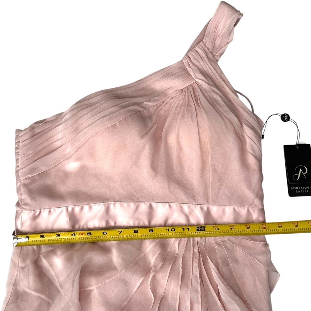 NWT Adrianna Papell Blush One Shoulder Chiffon Evening Gown Formal Dress Size 12 - Picture 6 of 10